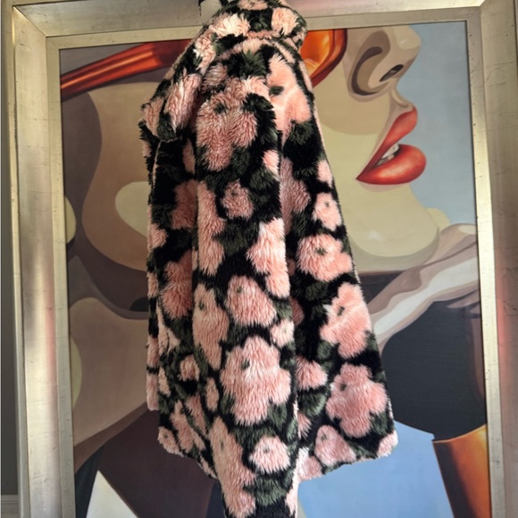 Anthropologie Jakke floral furry fuzzy Tilly Faux Fur Coat size 6/ medium - Picture 8 of 12